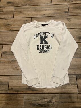 Vintage University of Kansas Jayhawks Cream Off White Size M Waffle Knit Thermal